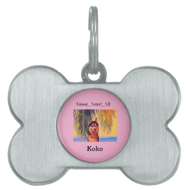 Customize canine on the beach pet  ID tag (Front)