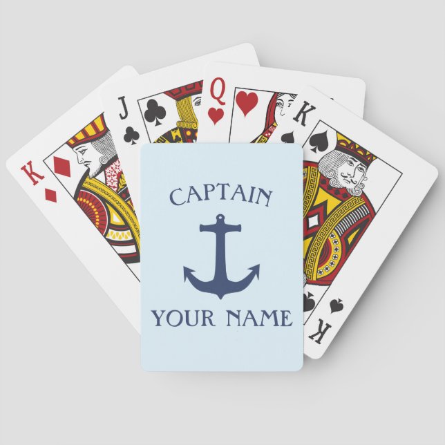 Customize captain name with navy anchor poker cards (Back)