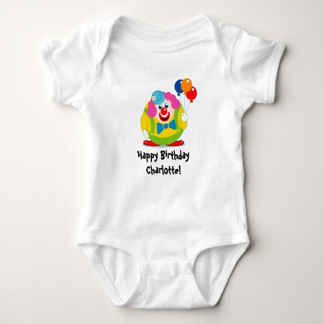 Customize, cartoon cute circus clown with balloons baby bodysuit (Front)
