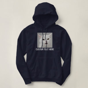 Customize Cat Lover Navy Blue White Text Pet Photo Hoodie