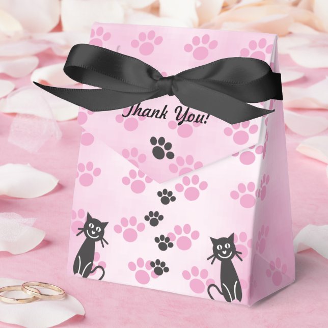 Customize Cat Pink Black Paw Prints Favor Box (Wedding)