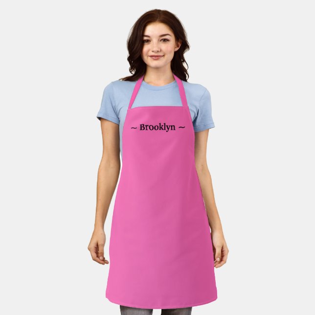 customize change name text black hot pink black apron (Worn)