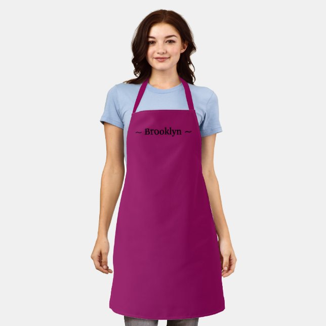 customize change name text black purple grape apron (Worn)