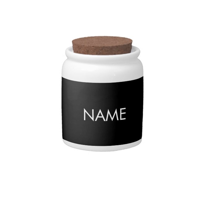 customize, change name text black white candy jar (Front)