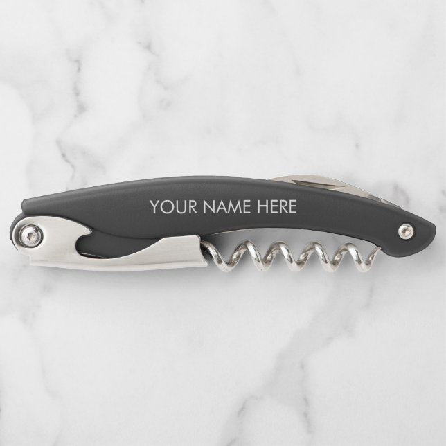 customize, change name text black white waiter's corkscrew (Front)