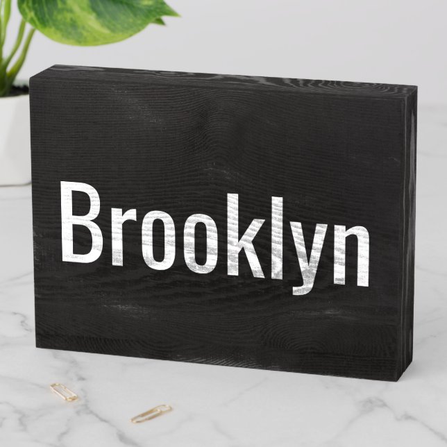 customize change name text black white wooden box sign (In Situ Horizontal)