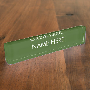 customize, change name text forest green white desk name plate