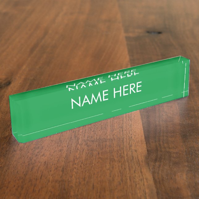 customize, change name text green white desk name plate (Side)