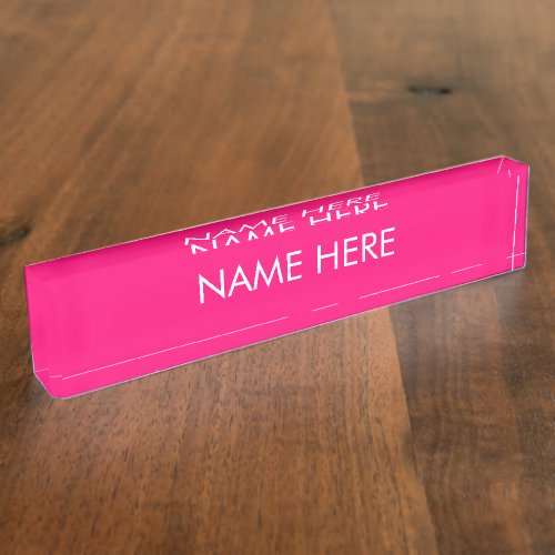 customize change name text hot pink fuchsia white desk name plate