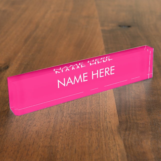 customize, change name text hot pink fuchsia white desk name plate (Side)