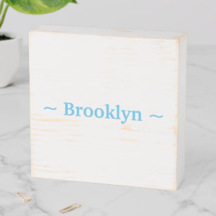 customize change name text light blue white wooden box sign
