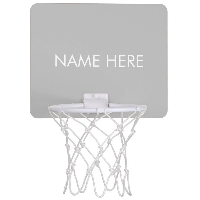customize, change name text light grey white mini basketball hoop (Front)