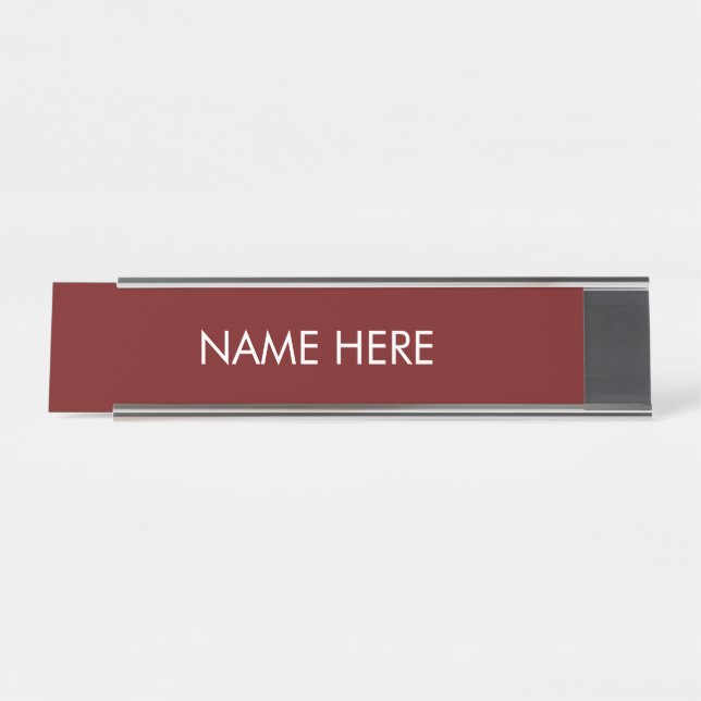 customize, change name text maroon wine white desk name plate (Front)