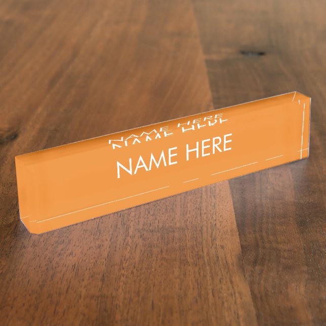customize, change name text orange white desk name plate (Side)