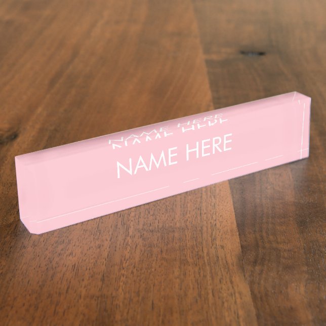 customize, change name text pink white desk name plate (Side)
