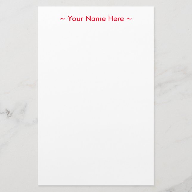 customize change name text red white stationery (Front)