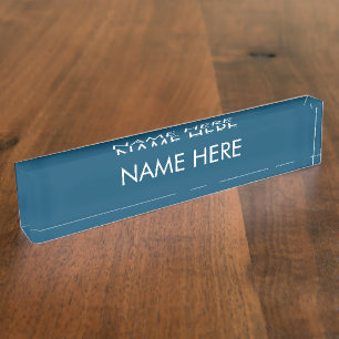 customize, change name text teal blue white desk name plate