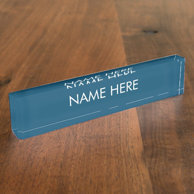 customize, change name text teal blue white desk name plate (Side)