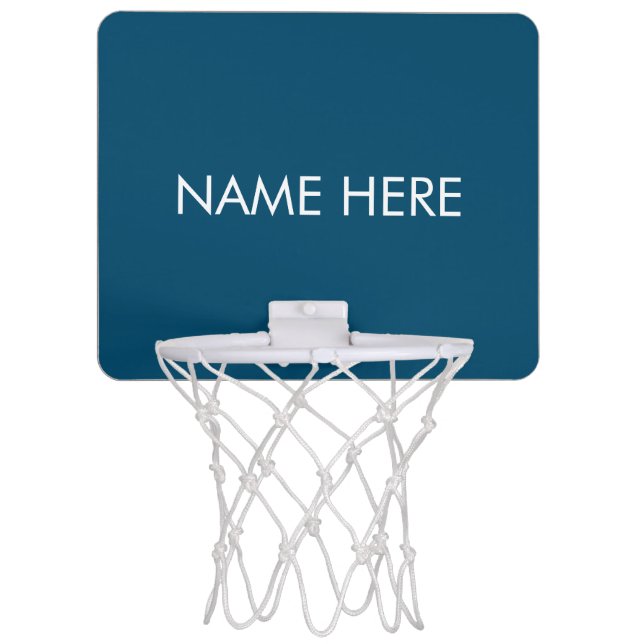 customize, change name text teal blue white mini basketball hoop (Front)