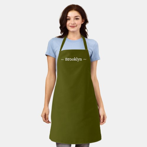customize change name text white moss olive green apron