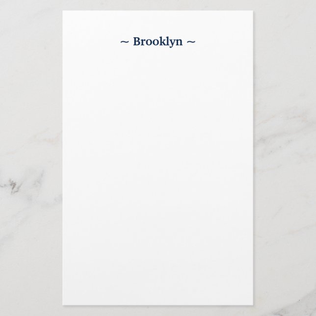 customize change name text white navy blue stationery (Front)