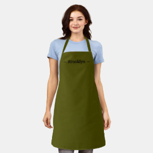 customize change name text white olive moss green apron