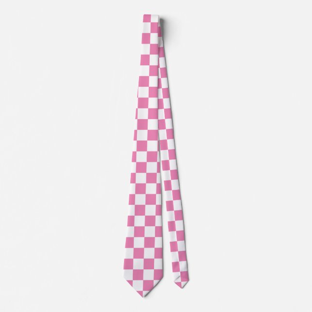 Customize Checkered Pink and White Neck Tie (Front)