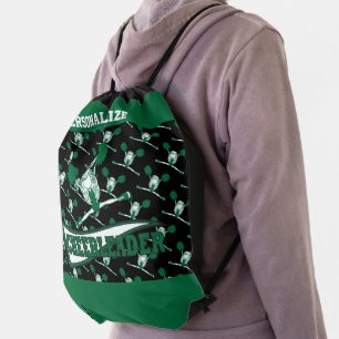 Customize 📣 Cheerleader Dark Green & Black Drawstring Bag