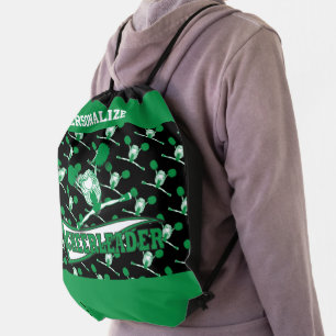 Customize 📣 Cheerleader Green & Black Drawstring Bag