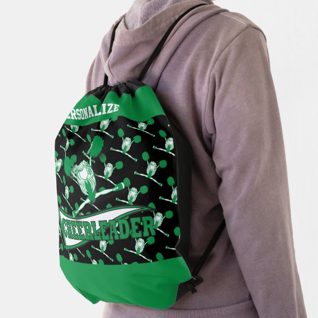 Customize 📣 Cheerleader  | Green & Black Drawstring Bag (Insitu)