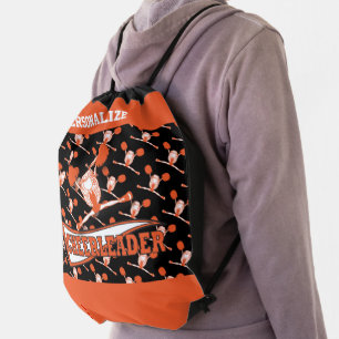 Customize 📣 Cheerleader    Orange & Black Drawstring Bag