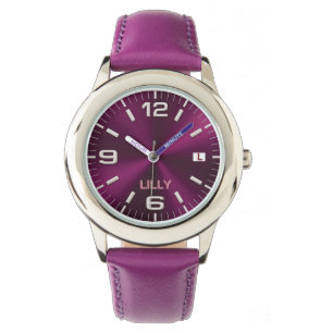 Customize Chic Monogram Girly Hot Pink Metal  Watch