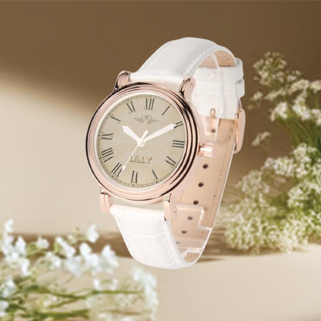 Customize Chic Monogram Girly Vintage Gold Watch (Creator Uploaded)