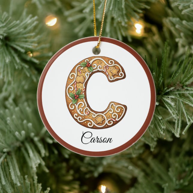 Customize Christmas Gingerbread Letter C Monogram Ceramic Ornament (Tree)