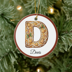 Customize Christmas Gingerbread Letter D Monogram Ceramic Ornament