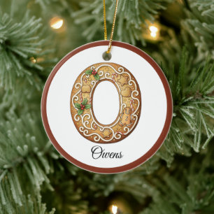 Customize Christmas Gingerbread Letter O Monogram Ceramic Ornament