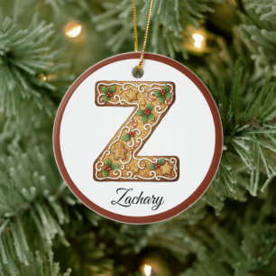 Customize Christmas Gingerbread Letter Z Monogram Ceramic Ornament