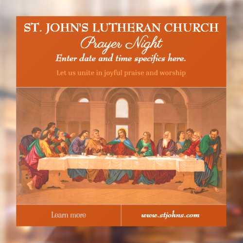 Customize Church Prayer Night The Last Supper  Window Cling