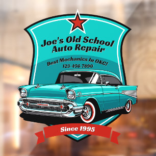 Customize Classic Car Auto Repair Shop Logo 2 Window Cling