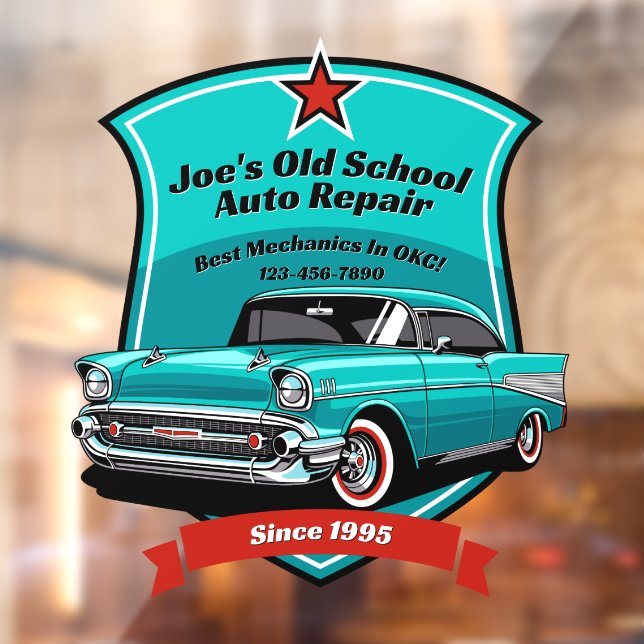 Customize Classic Car Auto Repair Shop Logo 2 Window Cling (Sheet 2)