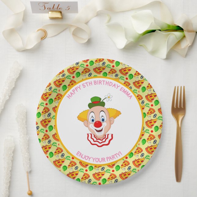 Customize Clown Pizza Birthday Party Little Girl Paper Plates (Wedding)