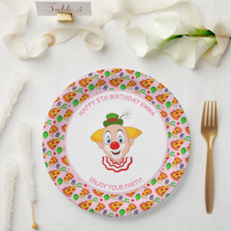 Customize Clown Pizza Birthday Party Little Girl Paper Plates
