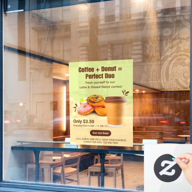 Customize Coffee And Donuts The Perfect Duo Window Cling (Cafe Window)