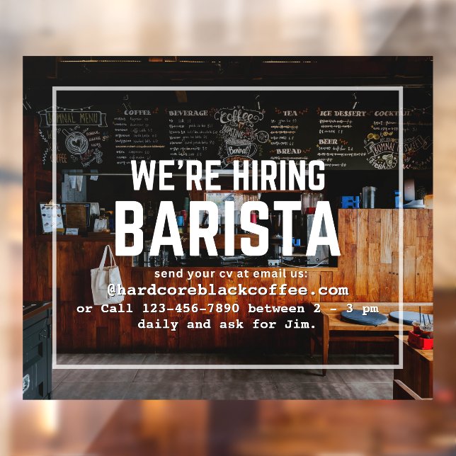 Customize Coffee Shop We're Hiring Barista Window Cling (Sheet 2)