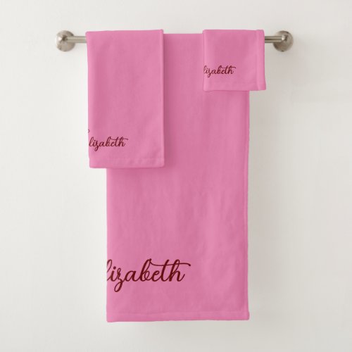 Customize Color Text Typography Script Name Pink Bath Towel Set