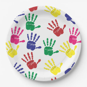 Customize Colorful Handprints Paper Plates
