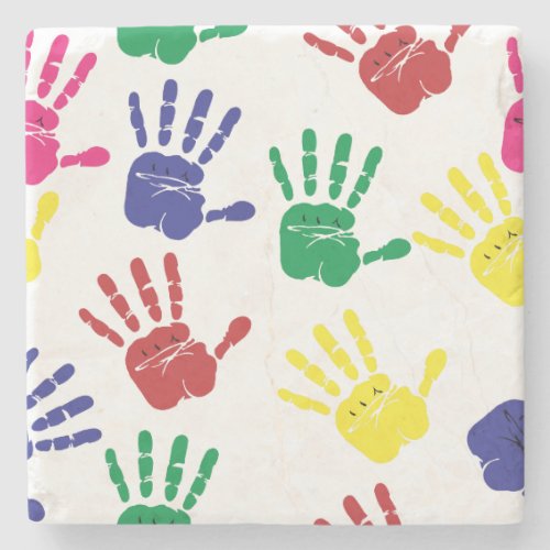 Customize Colorful Handprints Stone Coaster