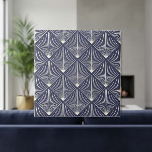 Customize Colors Art Déco Fan Lines Navy ID1188 Ceramic Tile