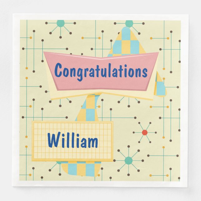 Customize Congratulations Retro Paper Dinner Napkins (Front)