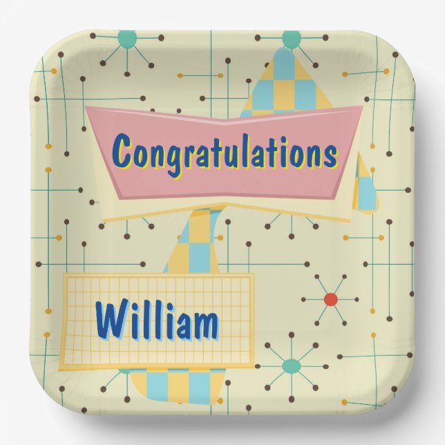 Customize Congratulations Retro Paper Plates (Front)